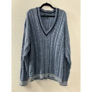 Vintage JANTZEN Mens Sz L VNeck Cable Knit Grandpa Sweater‎ Chunky Oversized 80s